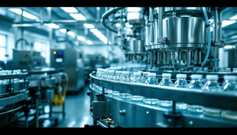Linea di riempimento in acciaio inox con contenitori in vetro